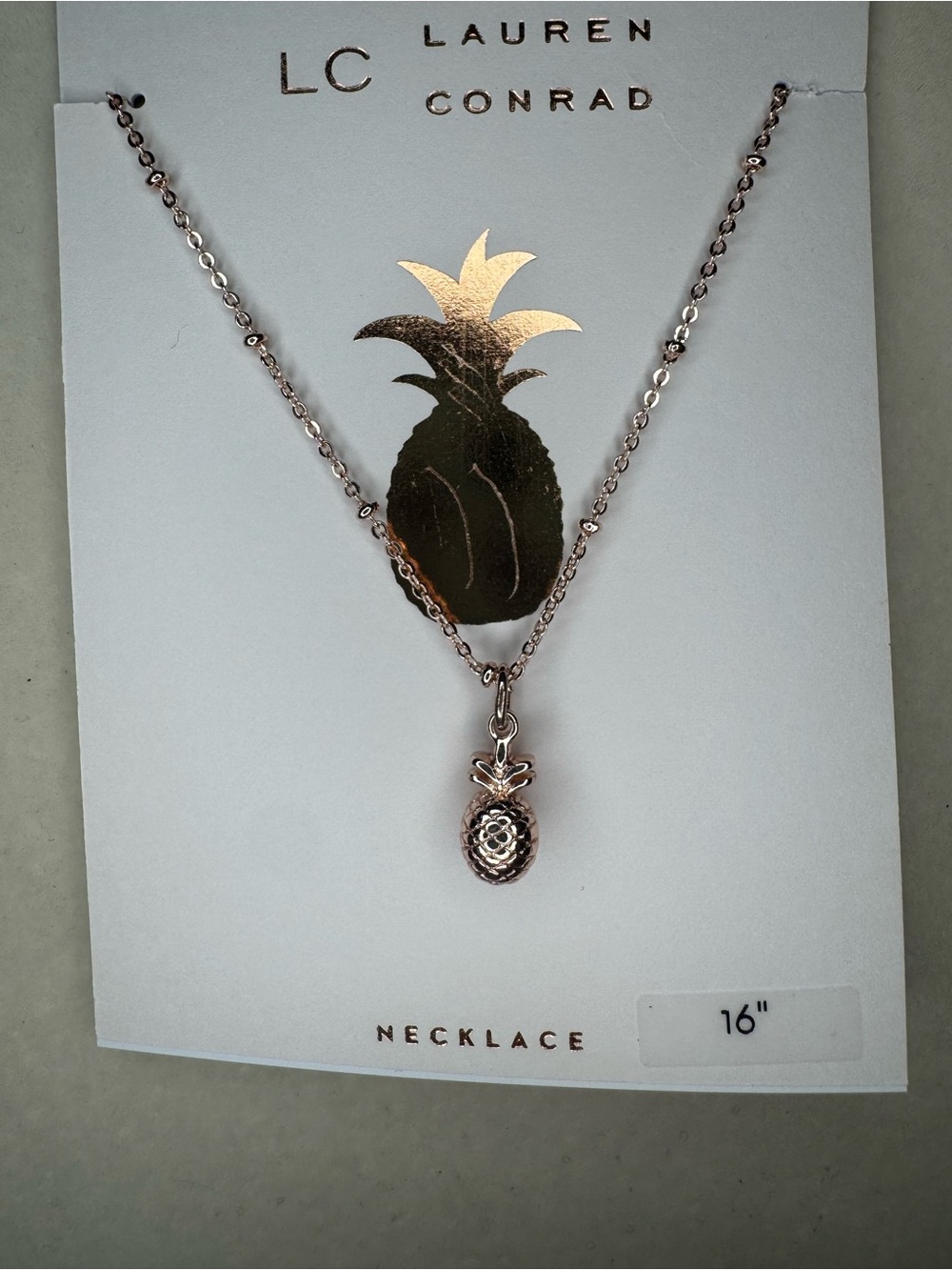 NWT LC Lauren Conrad Rose Gold Pineapple Pendant Necklace - Pinkish Rose Gold